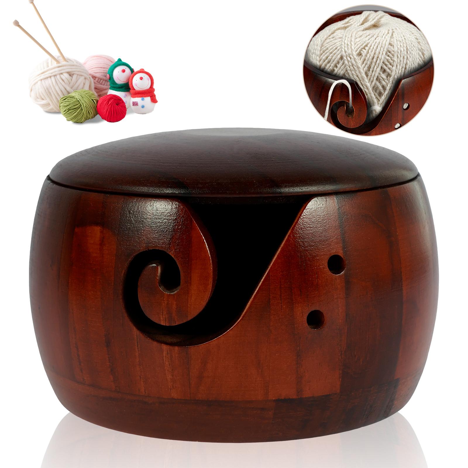 

Wooden Yarn Bowl Holder Crochet Yarn Bowl with Lid Efficient Knitting Yarn Bowl Storage and Thread Cutter Yarn Bowl Set for DIY