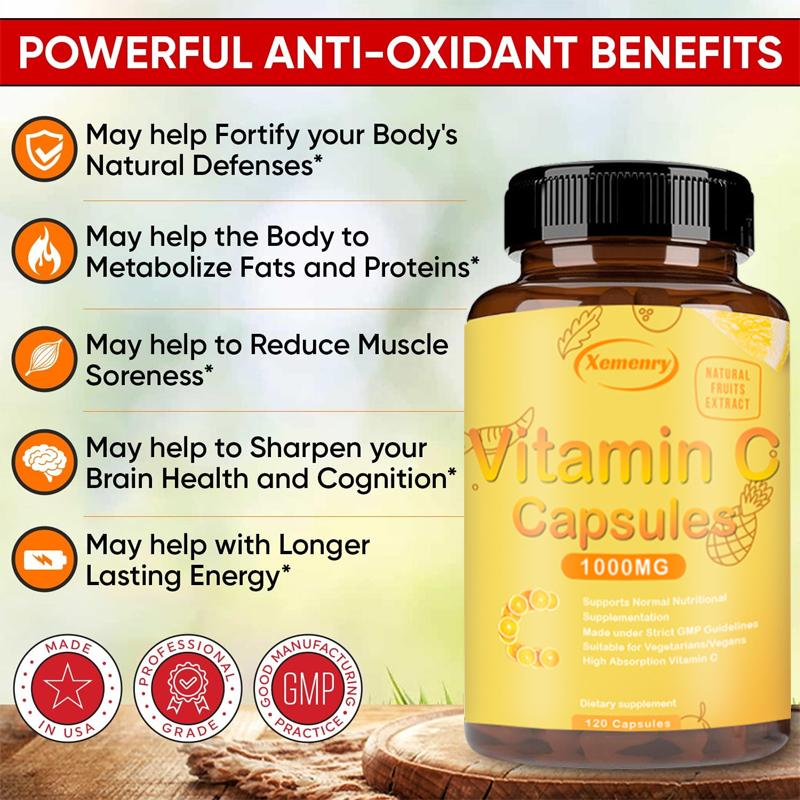 XEMENRY Vitamin C Extract Capsules, 1000 mg per serving, liposomes, high purity, unisex.