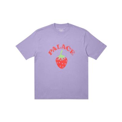 Camiseta Unisex de Manga Corta y Cuello Redondo con Estampado de Letras Frutales Tops Violeta P22TS040