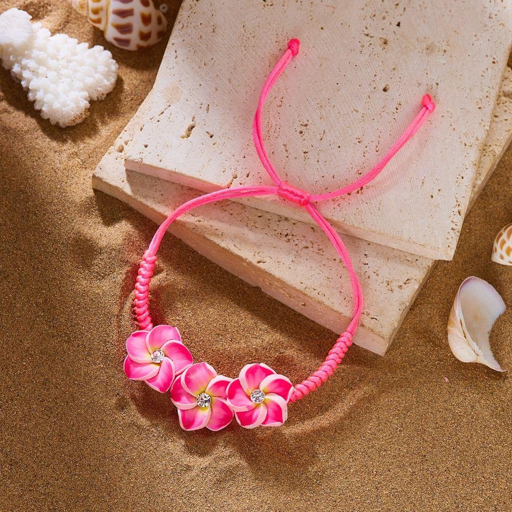 Boho Polymer Clay Braid Rope Bracelet Rhinestone Egg Flower Bangle Flower Bracelet  Jewelry Gifts