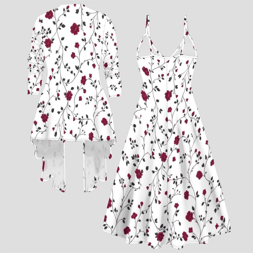Women Plus Size Two Piece Set Long Sleeve Jacket Cami Maxi Dress