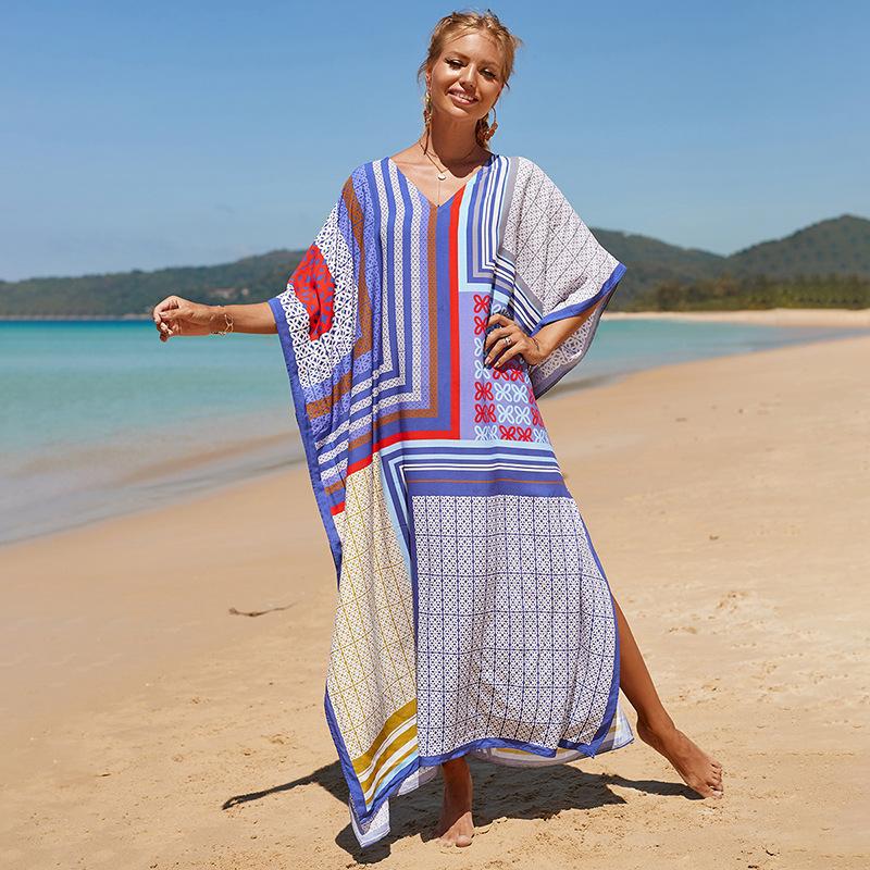 Summer Women's Plus Size Printed Beach Cover Up Holiday Sun Shirt Bikini Outer Shirt