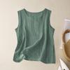 Damen ärmelloses Tanktop atmungsaktive Leinenmischung lockere Passform Basic Rundhalsausschnitt leichtes Freizeitshirt für Frühling Sommer