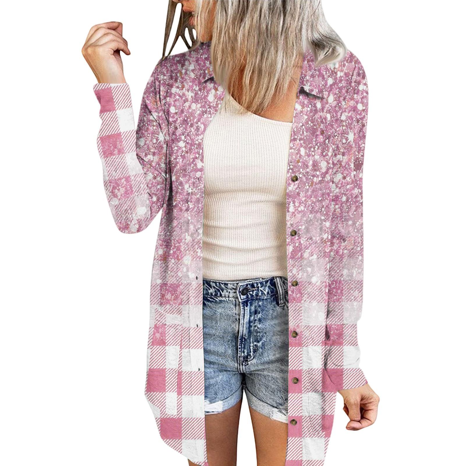 

Женский повседневный модный кардиган-жакет средней длины с длинными рукавами и цветочным принтом XXL розовый