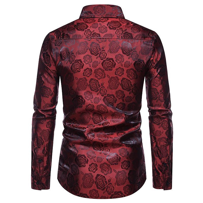 Uzun kollu Moda Gül Baskı Gömlek İnce Resmi Günlük Erkek İlkbahar ve Sonbahar Erkek Yeni Üstleri
