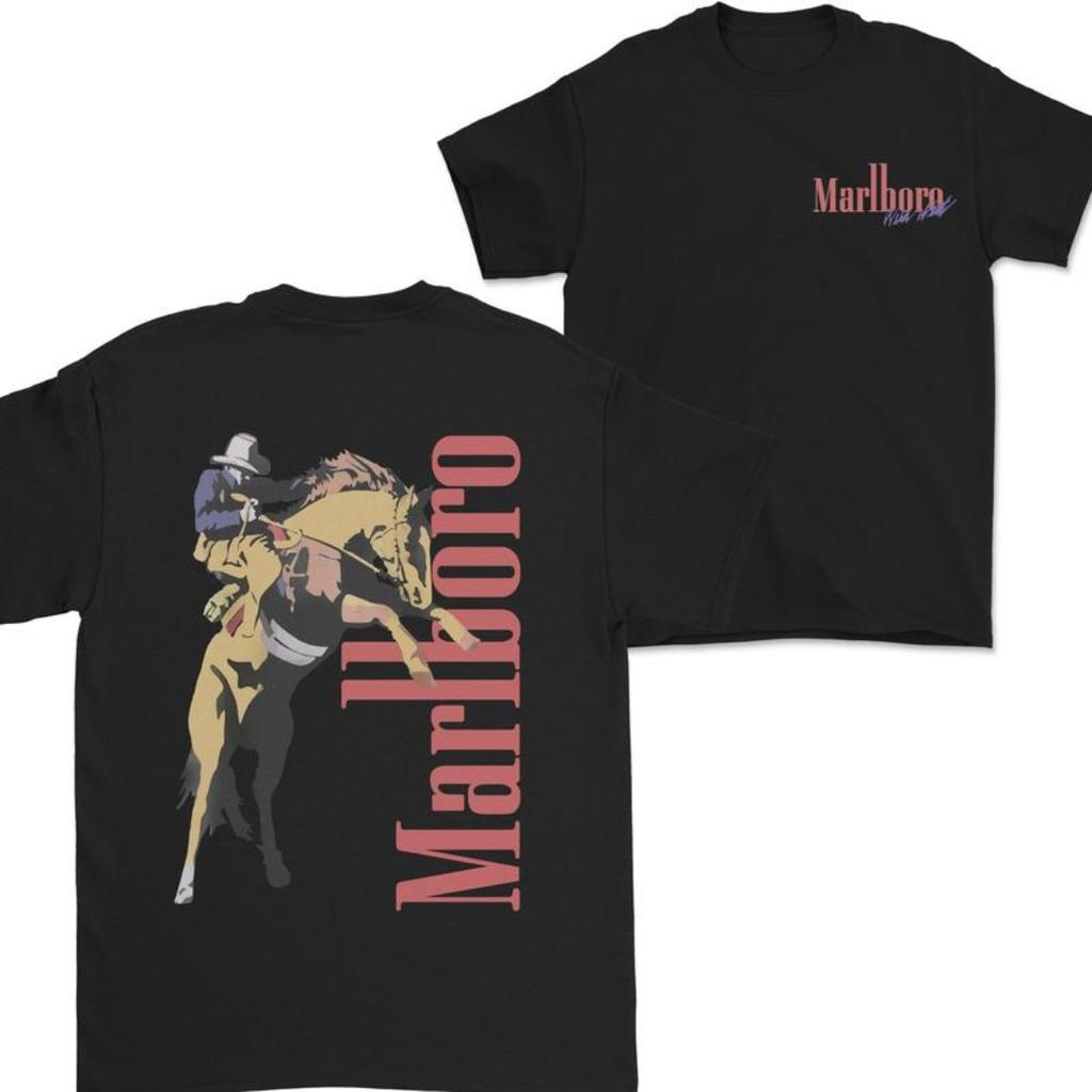 Vintage Marlboro Cowboy Taschen T-Shirt Weiß 90er Zigaretten Western Vintage Herren Damen Oversized Y2k Kurze Ärmel Hohe Qualität Damen Herren Kleidung