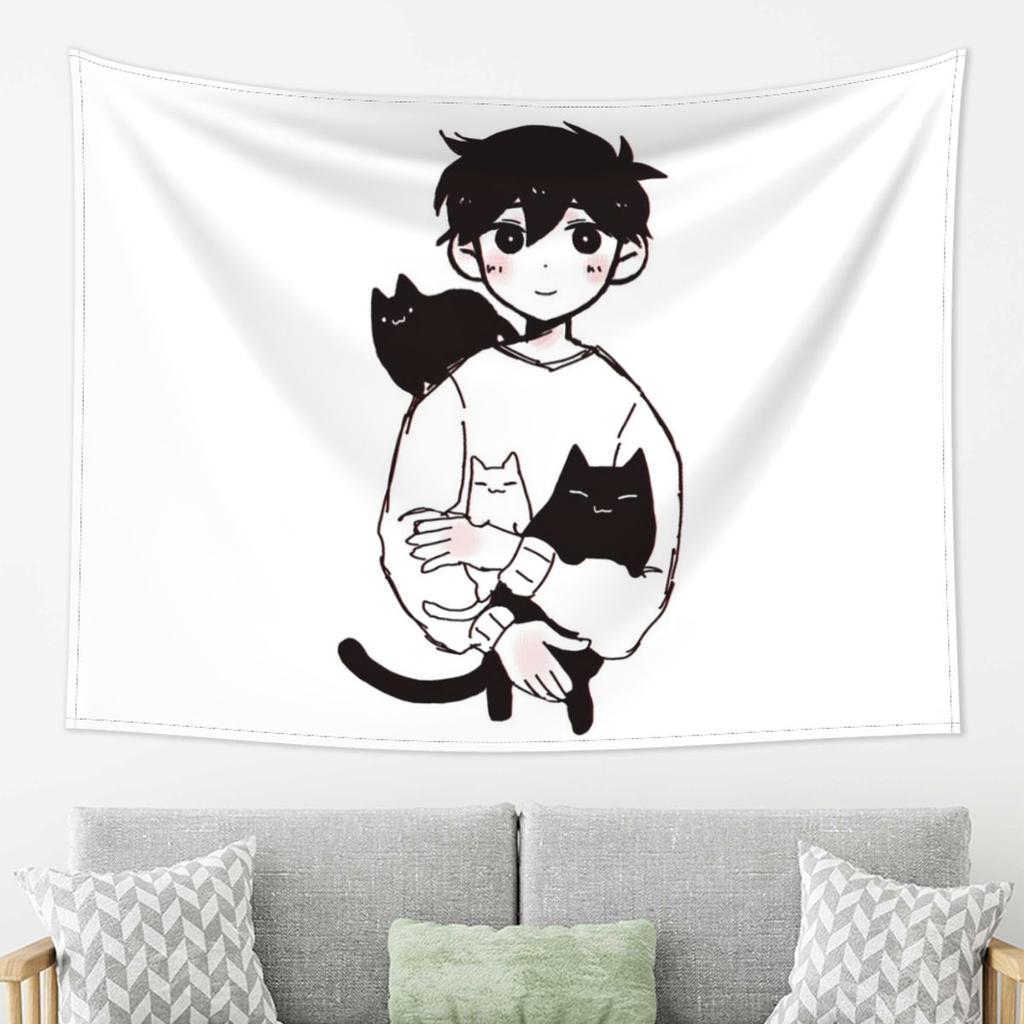 Omori Sunny And Mewo Tapestry Wall Hanging Aesthetic Home Decor Tapestries for Living Room Bedroom