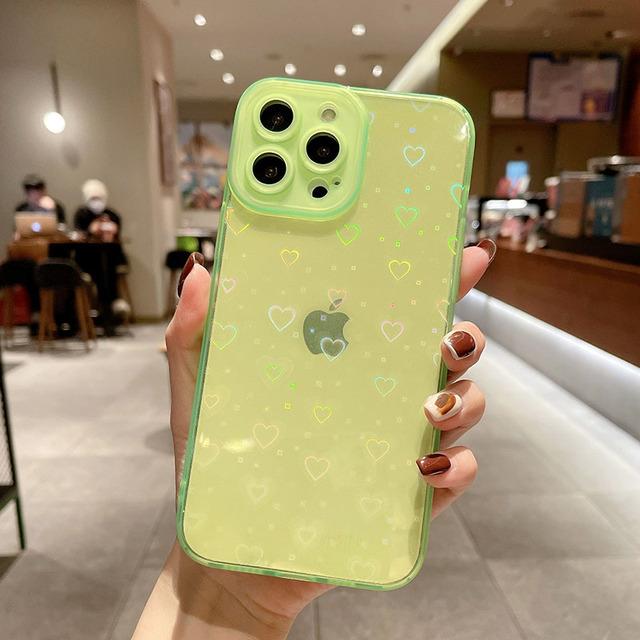 Fashion Gradient Laser Love Heart Clear Phone Case For Iphone 11 13 12 Pro Max X Xs Xr 7 8 Plus Candy Color Shockproof Back