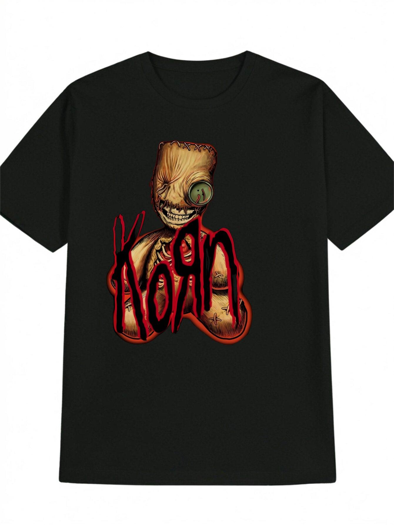 Casual Crew Neck T-shirt with Edgy Skull Print - KON Design S