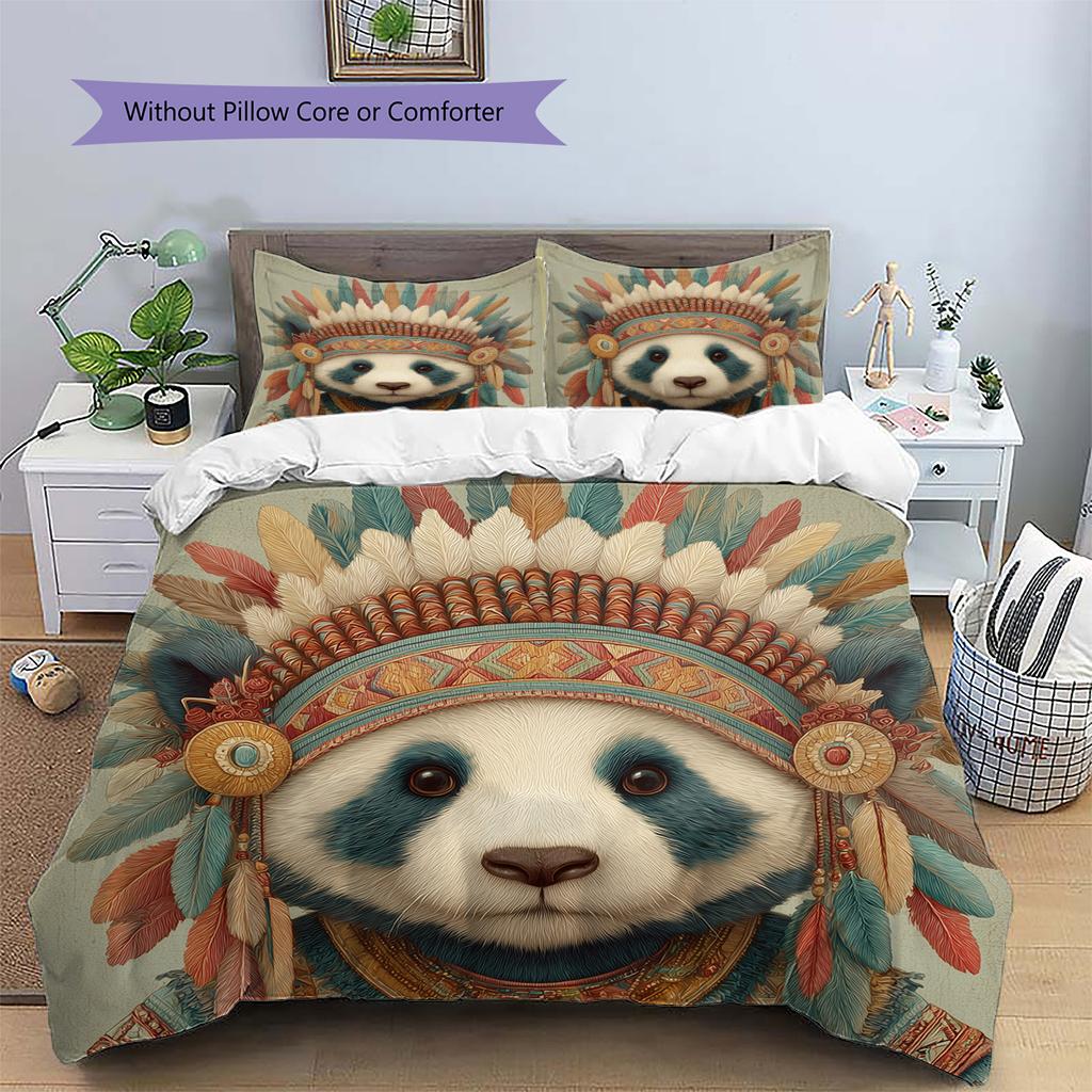 Animal In Indian Attire Pattern Bedding Quilt Set Home Decoration Gift (1 * Duvet Cover + 2 * Pillowcase, Without Core)
