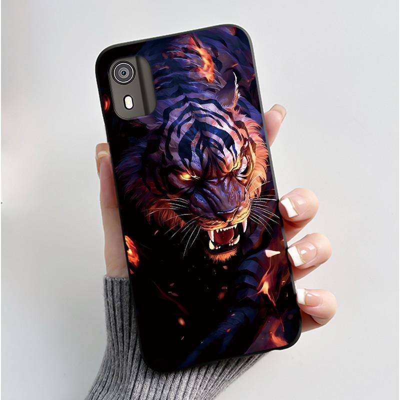 For Nokia C02 Phone Case Cute Funny Love Rabbit Animal Black Matte Soft TPU Protective Back Cover for Nokia C2 2nd Edition Case