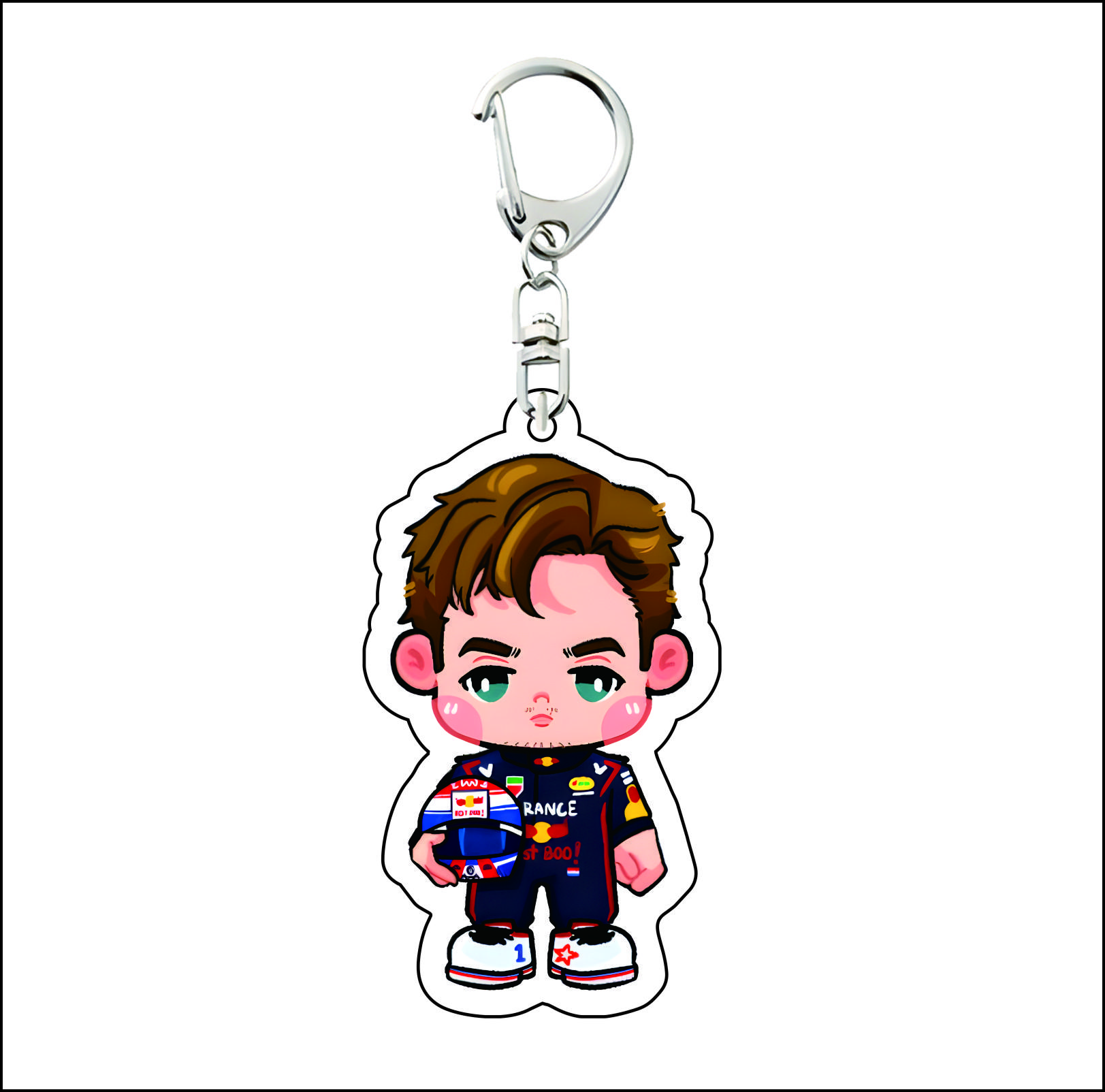 

Anime Formula One racing driver 6CM cute Acrylic keychain LH/LL/MV/AKA/CL/LN/OP/AA/CS/LS/FA bag decoration Perfect High Quality Gift for Fans