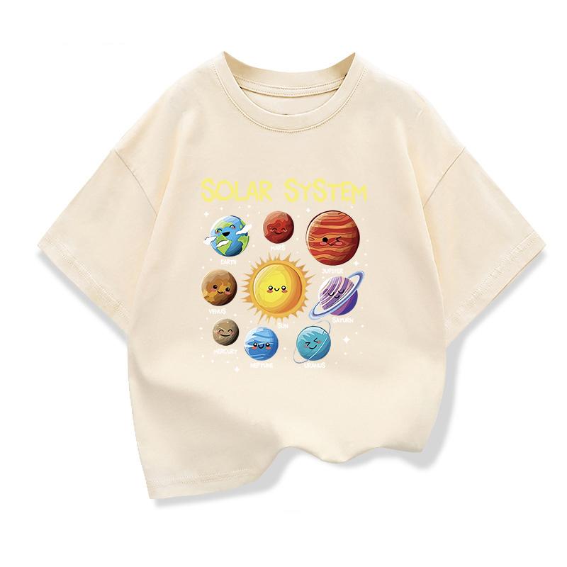 Kids Pure Cotton Tshirt Solar System Graphic Printing Summer Childrens Loose Shortsleeved Tees Boys Girls ONeck Tops