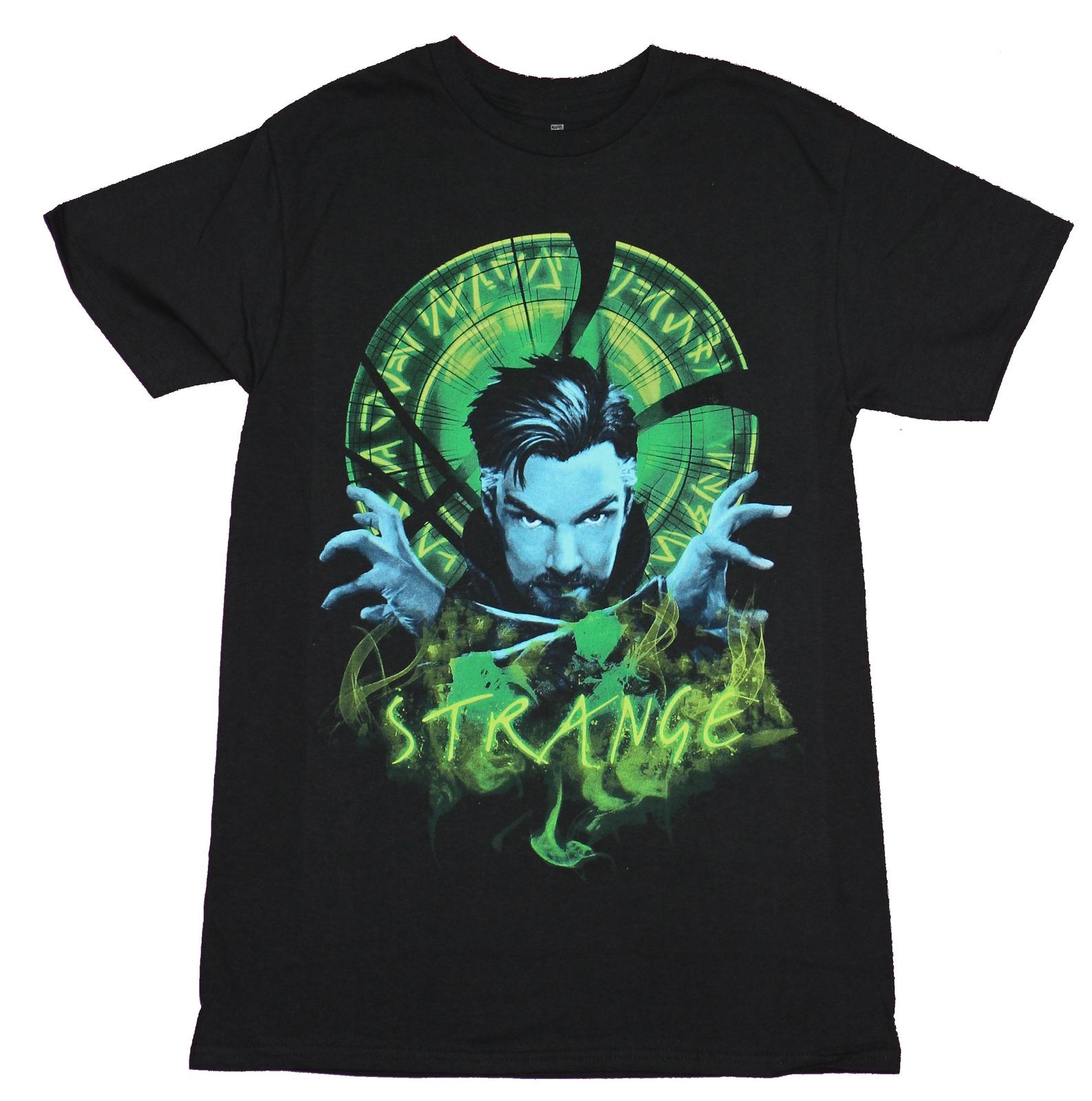 Doctor Strange Adult New T-shirt Face in Blue Casting Spell in Green XL