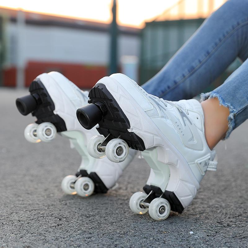 Roller Roller Shoes 4-wheel Deformation Shoes Roller Skates Men's and Women's Adult Runaway Shoes Skating Shoes Shoes with Wheels