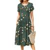 Women's Fashion Casual Loose Floral Print Round Neck Pocket Short Sleeve Dress