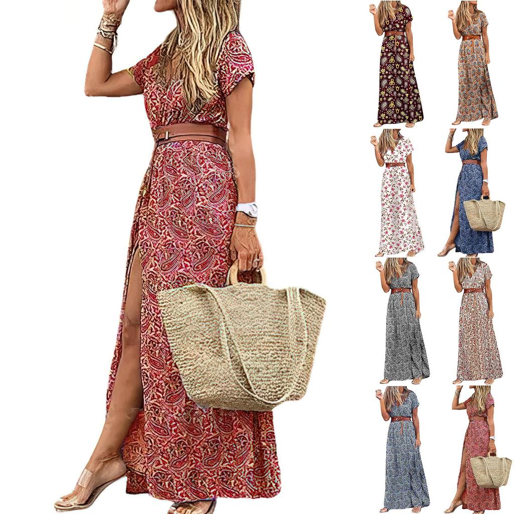 Women Short Sleeve Floral Maxi Long Dress Ladies Boho Party Evening Casual Dress