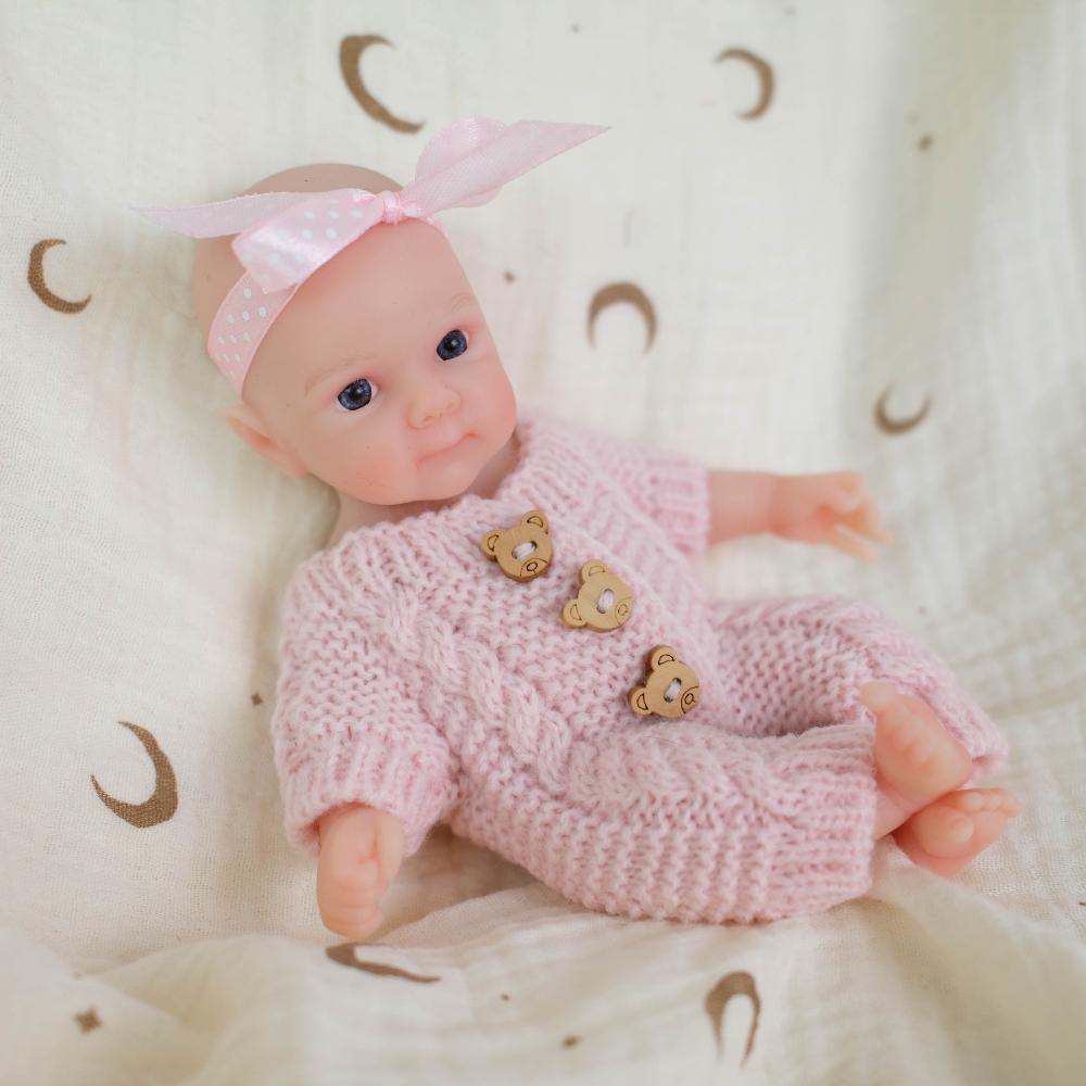 Mini 8 Inch Solid Silicone Simulation Doll Bettie Pink Sweater Romper Cute Reborn Doll Soft Touch Stretchable Limbs Children's Day New Year's Day Gift