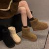 2024 Winter New Retro Thick Sole Woolen Velvet Snow Boots for Women Simple Cotton Boots
