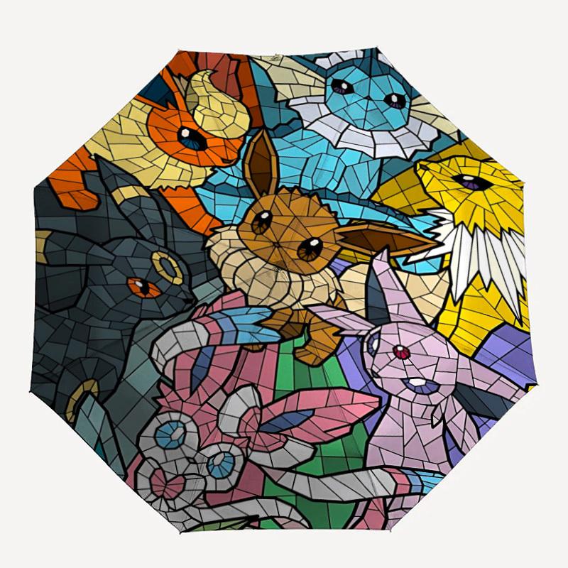 

1 шт. Автоматический складной зонт Pokémon из витражного стекла, Автоматический складной зонт с 8 спицами, Удобен для использования на улице 053