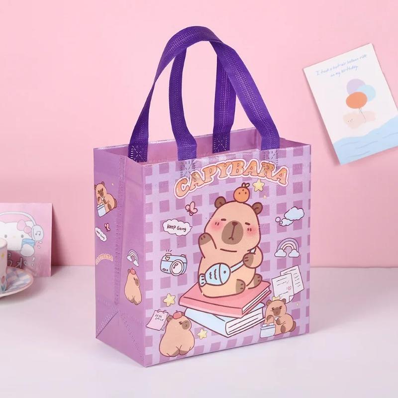 12-48PCS Cute Cartoon Capybara Tote Bag Non-Woven Fabrics Candy Gift Bag Portable Handbag Foldable Shopping Bag Party Supplies