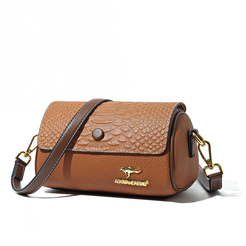 

Кожаная женская сумка, маленькая женская модная сумка-мессенджер в форме цилиндра, сумка-подушка Boston, мягкая кожаная сумка темно-коричневого