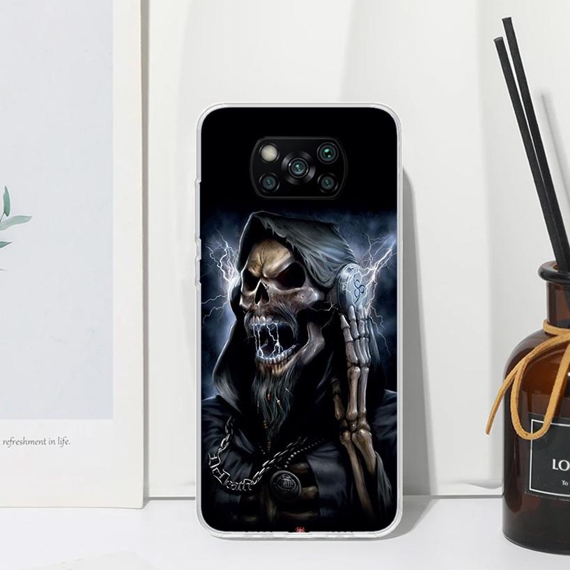 Reaper Skull Skeleton Gun Phone Case For Xiaomi Poco X7 X6 X5 M7 M8 Pro F7 Ultra Redmi 15C 15 13C 13 12C 12 10 10C 10A Art Funda