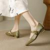French Thick Heel Single Shoes Women's 2025 Summer New One-word Buckle Retro Commuting Comfortable Soft Sole Mary Jane High Heels