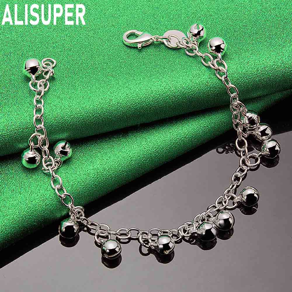 925 Sterling Silver Charming Side Chain Bell Bracelet Gift Jewelry