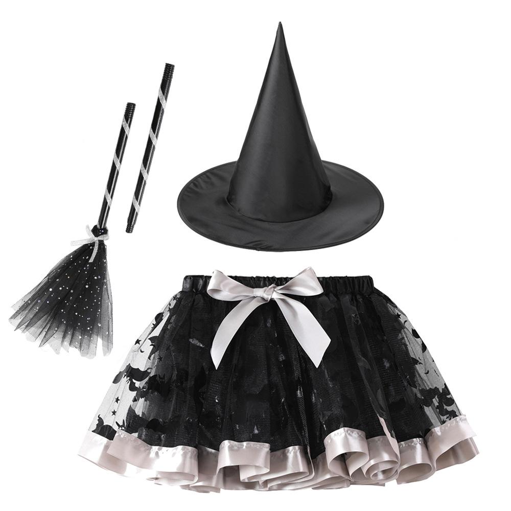 Girls' Halloween Tutu, Witch Hat & Broomstick Fluffy Skirt Set