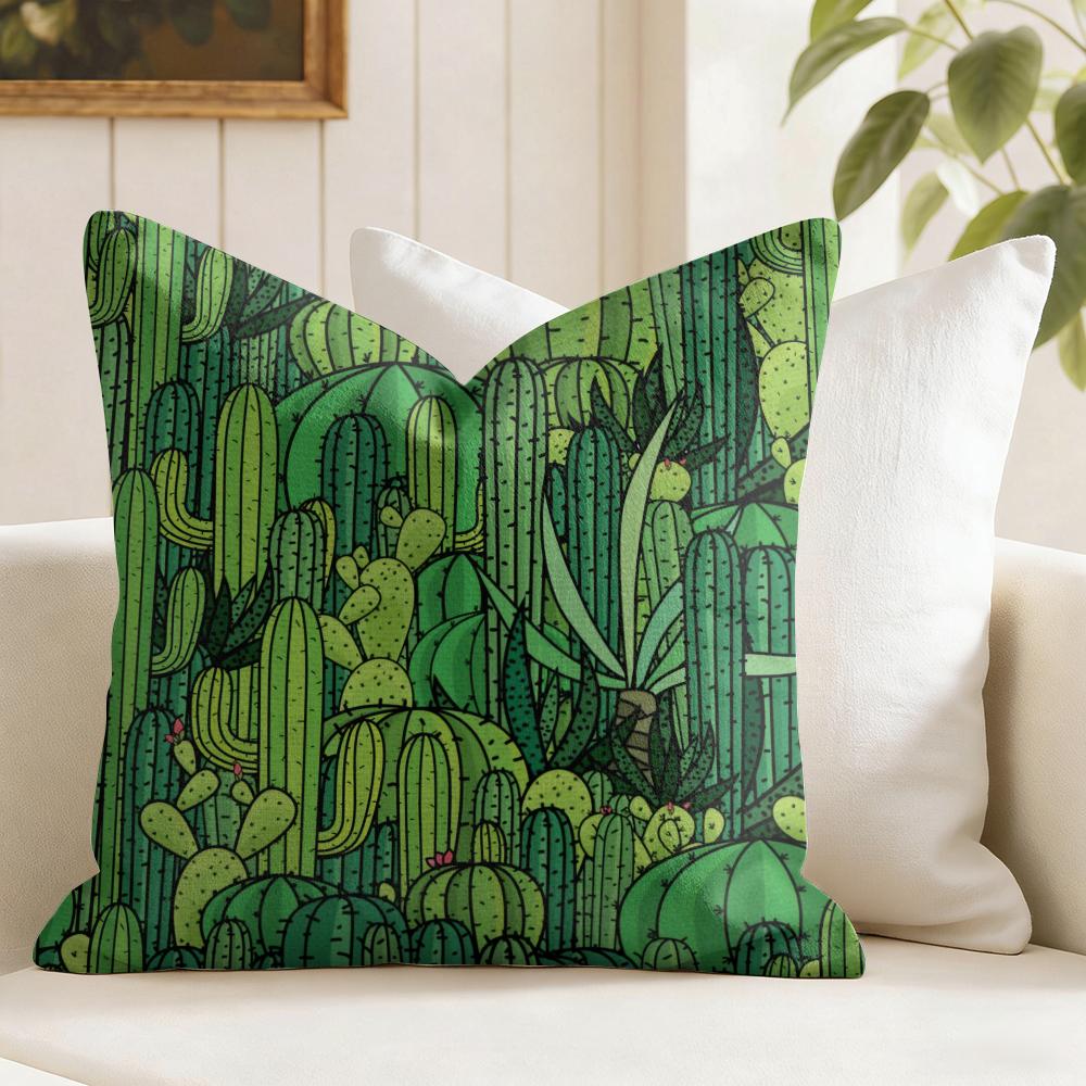 Cactus Pattern Cushion Cover Natural Linen Pillow Cover DoubleSided Print Cushion Cover for Sofa Home Decor