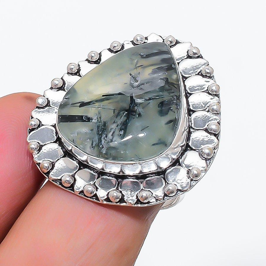 

Натуральный Пренит Драгоценный Камень Серебро 925 Пробы Ювелирное Кольцо Размер 7.5 G0Z08