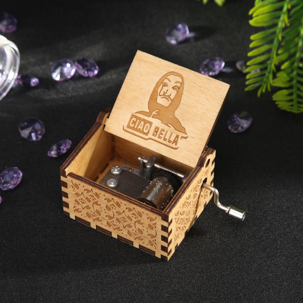 Retro Carved Wood Music Box Creative Chic Hand Cranked Music Box Wooden Hand Cranked Music Box Halloween China Mainland
