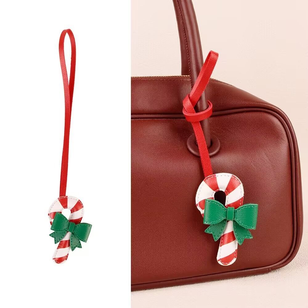Snowman Leather Santa Claus Keychain Cartoon Pu Bag Pendant Xmas Key Ring Holiday Present