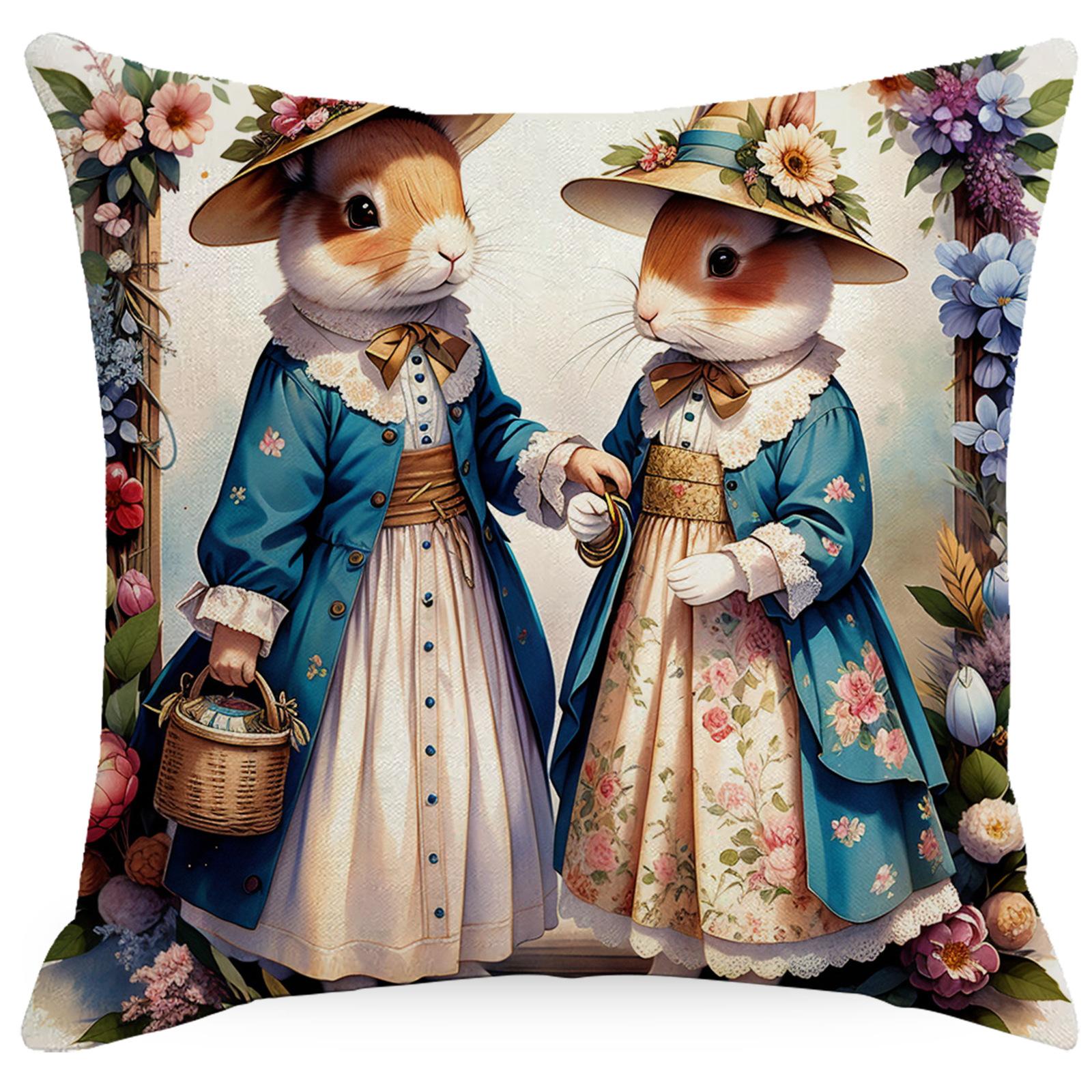 

Новая пасхальная наволочка Мультяшный кролик Принт пасхального яйца Чехол для подушки для дома, гостиной, дивана 45 * 45Cm