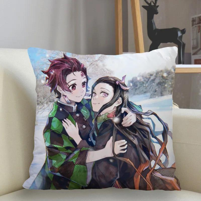 45x45cm Polyester Demon Slayer Pillowcase Sofa Decoration Cushion Cover  Home Decor