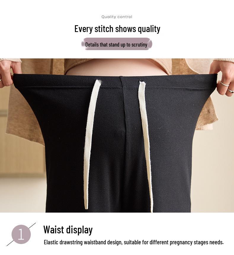 2024 Spring/Summer Maternity Wide-Leg Drawstring Pants - Long, Straight-Leg, No Belly Support, Casual Fit