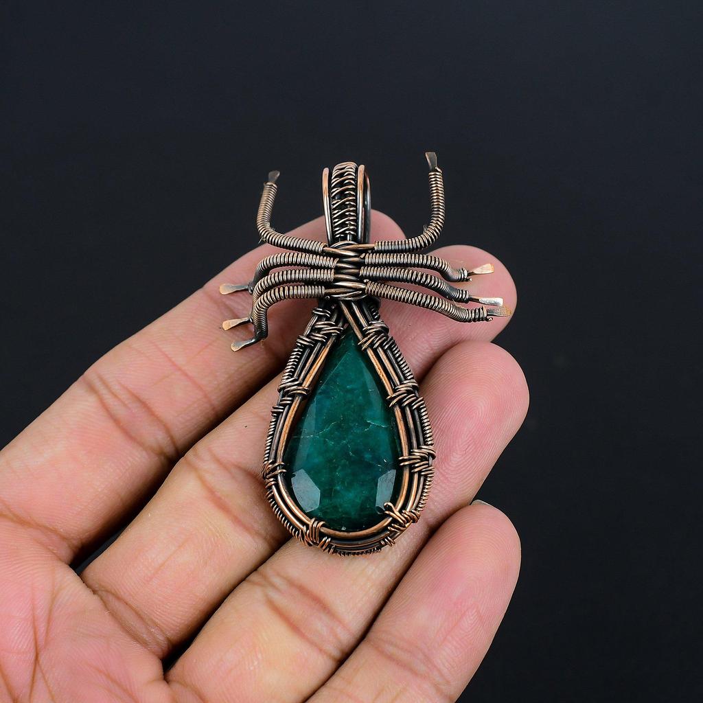Emerald Pendant, 999 Copper Wire Wrapped Pendant Gemstone Jewelry, Handmade Pendant Amazing Jewelry, Gift For Her