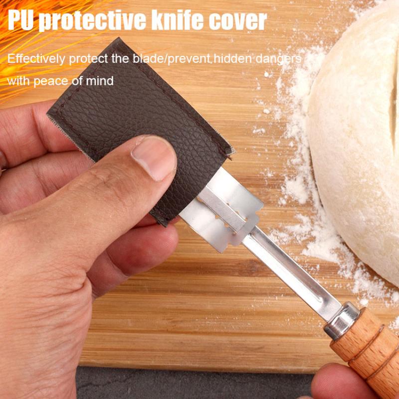 Teig Brot Gebäckschneider mit 5 Klingen Toast Gebogenes Baguette Brotmesser Holzgriff Bäcker Backzubehör Gebäckspatel