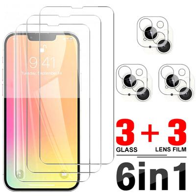 6in1 Hartglas für iPhone 13 Pro Max Displayschutzfolie iPhone 11 12 Pro Max 7 8 Plus X XR XS 13 Mini Kameraobjektiv Glasfolie