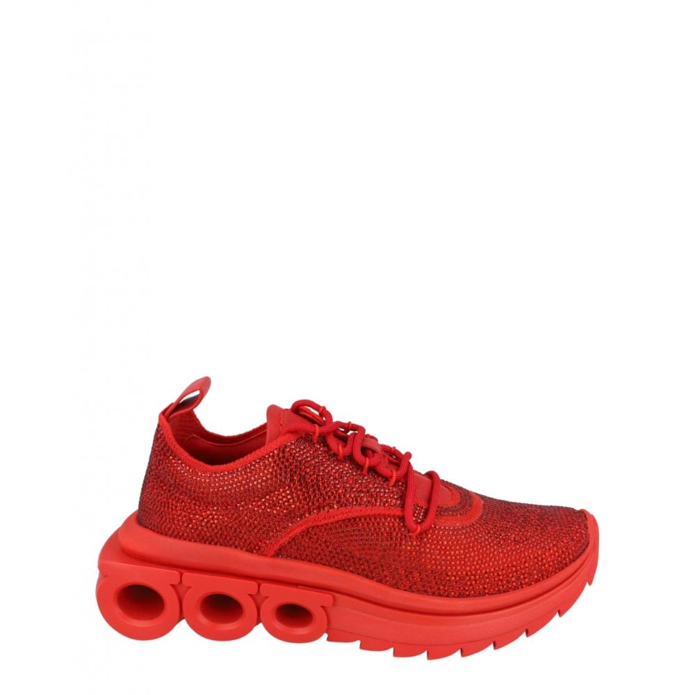 Salvatore Ferragamo Nima Strass Crystal Embellished Sneakers Red