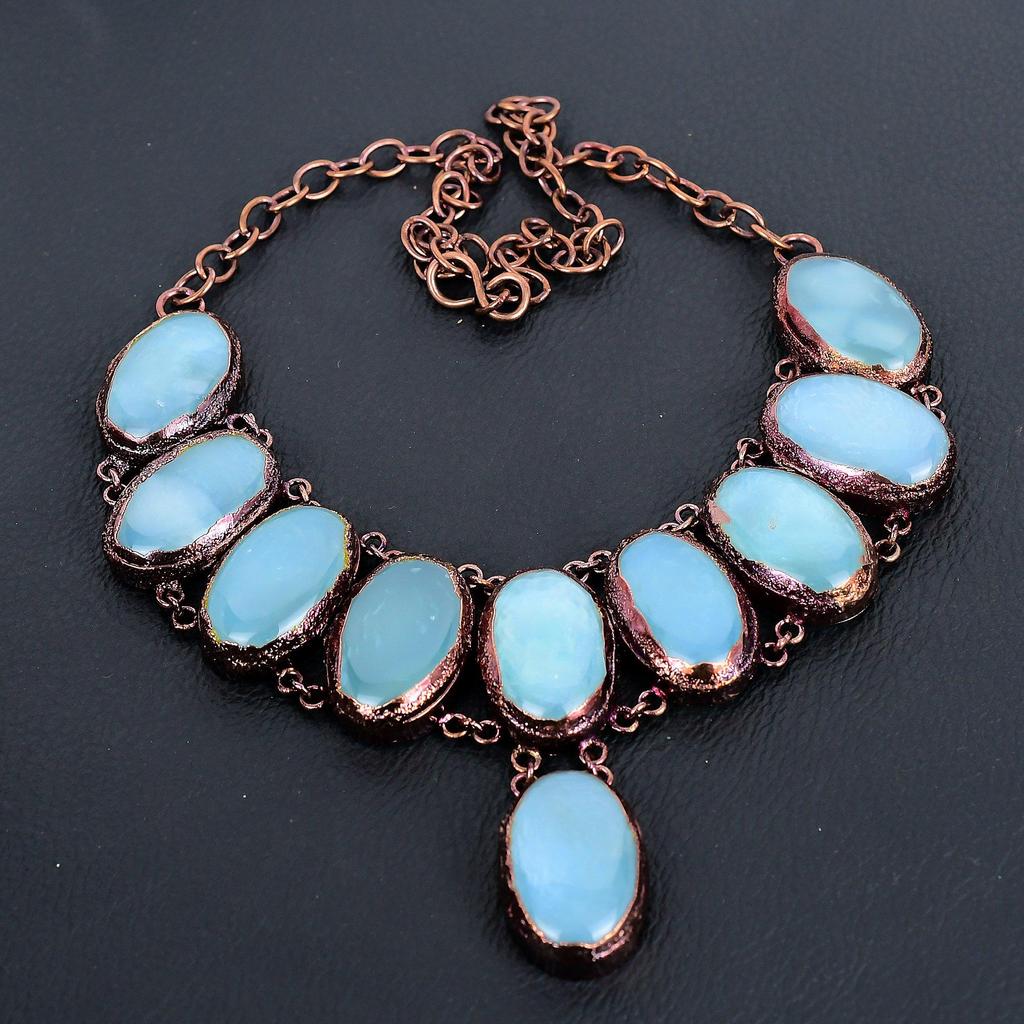 Aquamarine Necklace Gemstone Jewelry, Copper Electroformed Necklace, Adjustable Handmade Chain Necklace Gift For Wife Jewelry