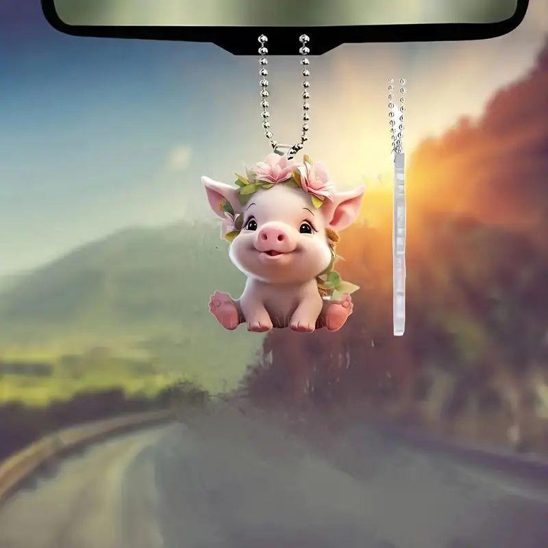 Whimsical Acrylic Pig Hanging Decoration For Playful Car Styling Interior