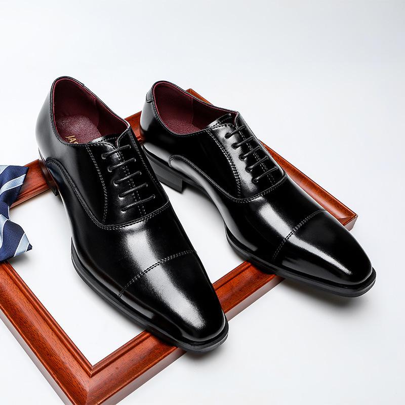 Men's Plus Size Genuine Leather Formal Wedding Shoes - Three-Piece Square Toe Design.