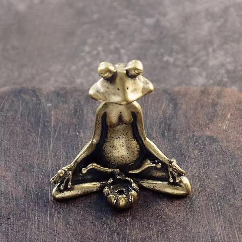 Antikbronze Yoga Frosch Räuchergefäß mit Rückfluss Räucherstäbchenhalter Meditation Vintage Messing Zen für Heimdeko Ornamente