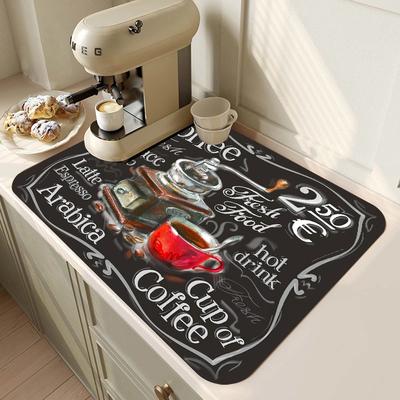 Classic Coffee Design Dish Drying Mat Soft Rubber Non-Slip Absorbent Stain-Resistant for Kitchen Coffee Bar Countertops