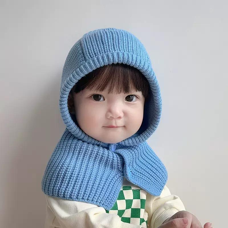Herbst und Winter neue einfarbige warme Ohrenschutz Babymütze einfarbig Jungen und Mädchen winddicht Kinderwolle Strickmütze