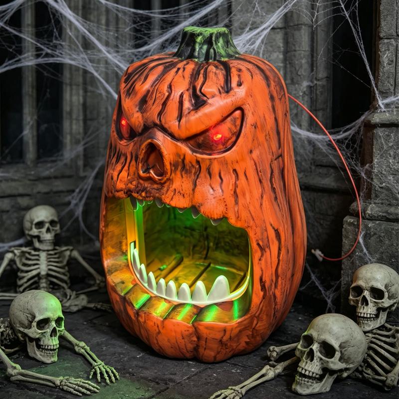 Halloween Horror Skull Face Pumpkin Candy Storage Box Voice-activated Luminous Pumpkin Ornaments for Holiday Party