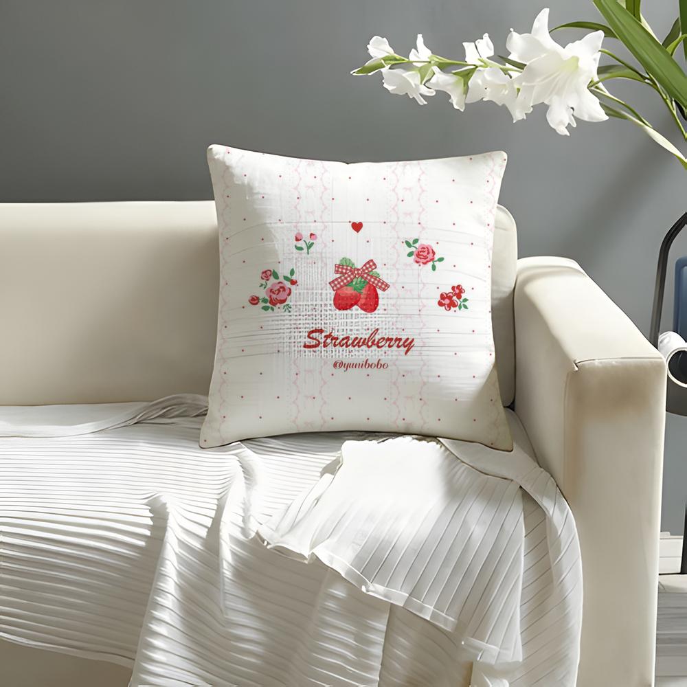 

Cute Strawberry flowers Pillow Case Natural Linen Organic Fabric DoubleSided Printing Sofa Home Decor Cushion Cover 30X30cm