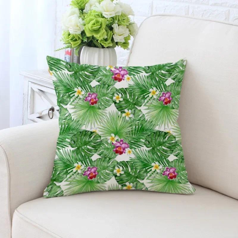 Luxury Home Decor Pillowcase Tropical Rainforest Plant Flower Coconut Print Office Sofa Car Cushion Cover
